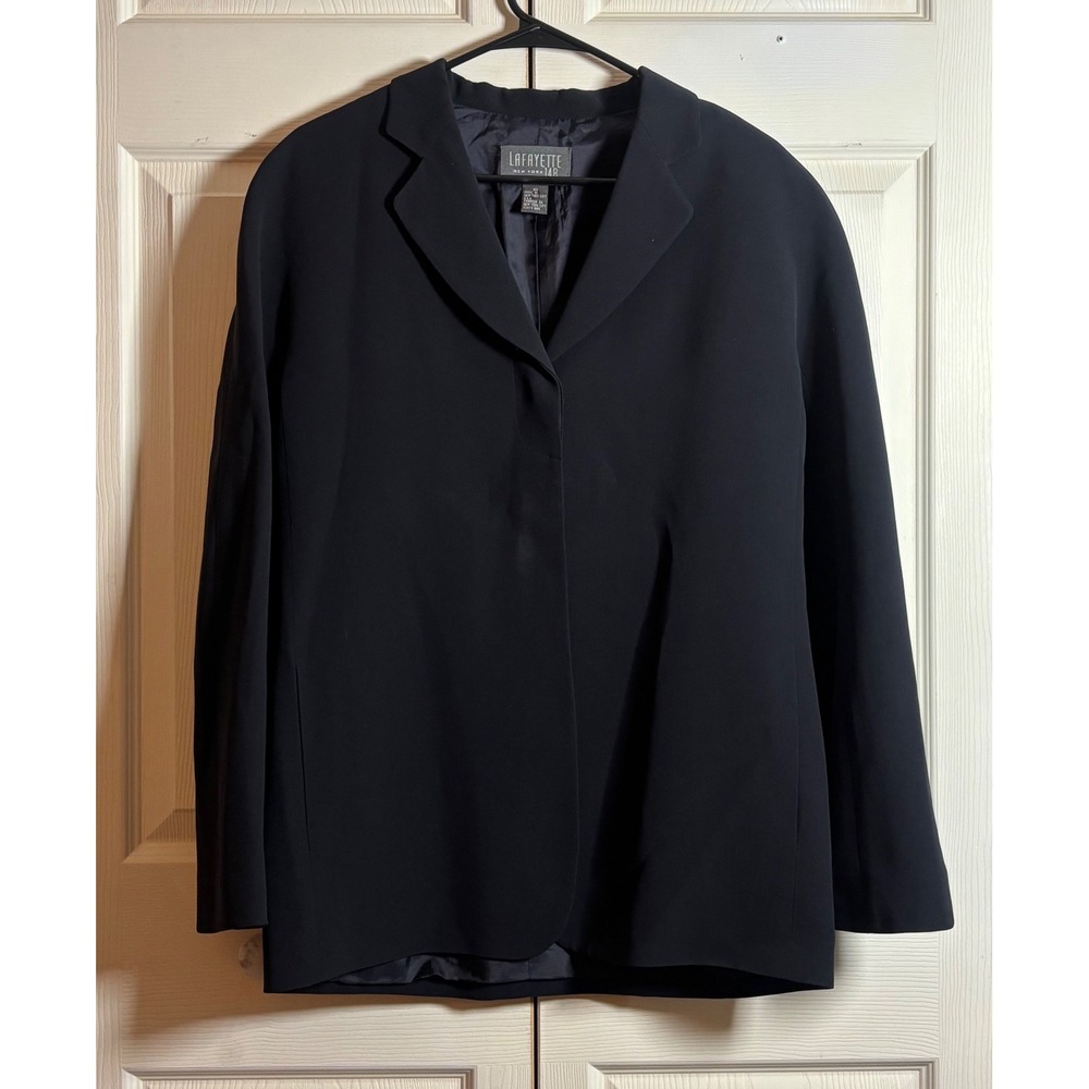 Lafayette 148 New York Black and Navy Silk One Button Blazer Jacket Size 10